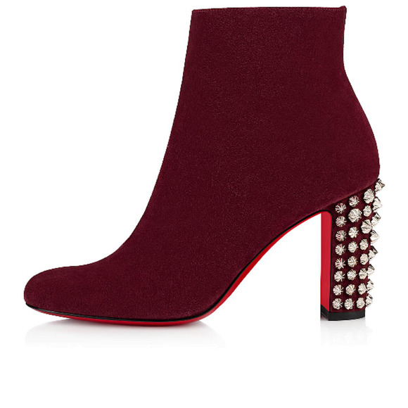 Christian Louboutin Suzi Folk 85 Prunus Red Suede Spike Ankle Heel Bootie 37 - Picture 3 of 12